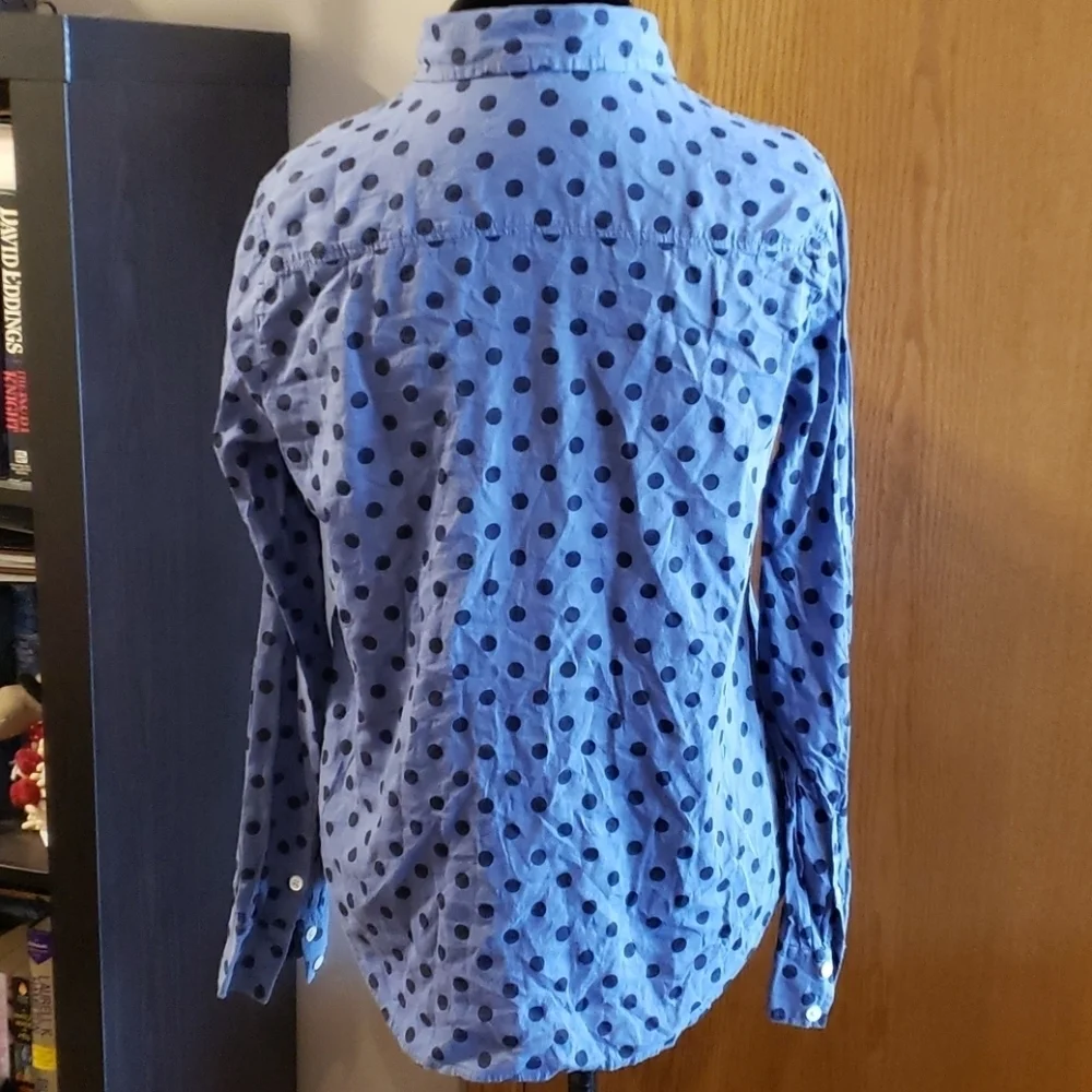 J crew blue on blue big polka dot 3/4 button shirt